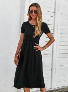 SHEIN LUNE Đầm Túi màu trơn Giải trí - màu đen - Xem 3