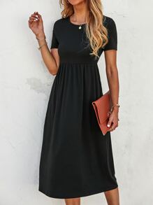 SHEIN LUNE Đầm Túi màu trơn Giải trí - màu đen - Xem 5