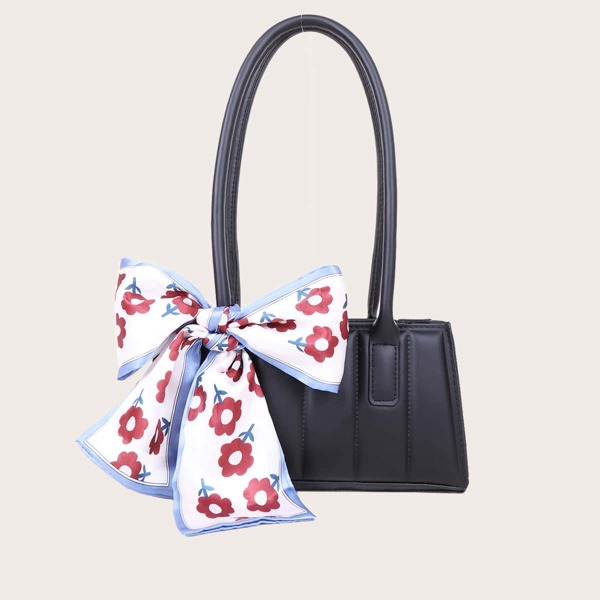 

Floral Graphic Twilly Scarf Decor Shoulder Bag, Black