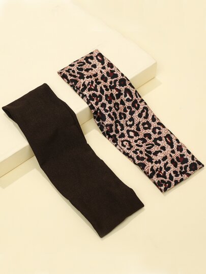 2pcs Graphic Hair Band Casual For Daily Use For Girls Hairstyles Casual Leopard Print Headband Turban Headband Sweatband, School Stuff, College, Headbands Fall Winter Hair Accessories For Women For Vacation Outfits Woman Elegant Scarf Women Bandanas Soft Headwrap