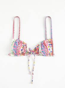 Ditsy Floral Tie Front Bikini Top - Multicolor - View 4