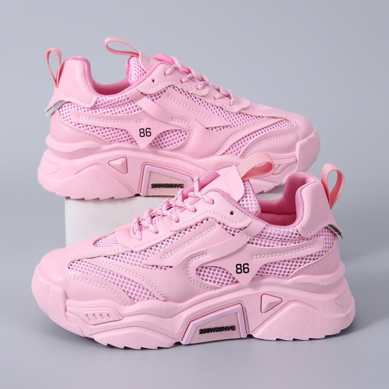 

Lace Up Front Mesh Panel Chunky Sneakers, Pink