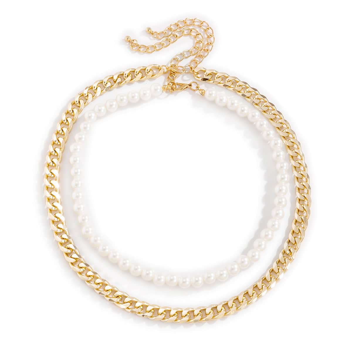 

2pcs Faux Pearl Chain Necklace, Gold