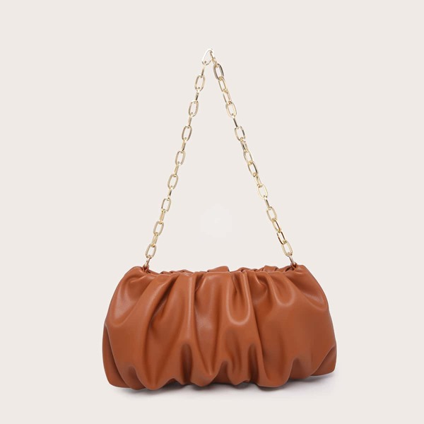 

Ruched Chain Shoulder Bag, Brown