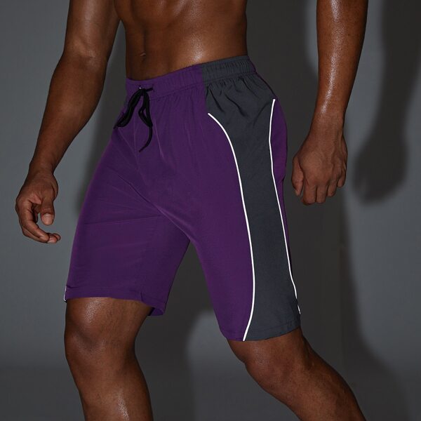 

Men Reflective Piping Sports Shorts, Violet purple