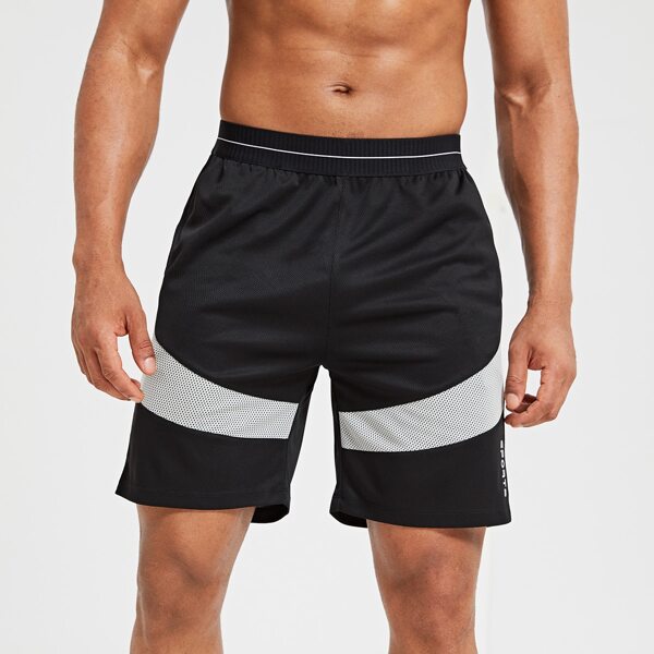 

Men Reflective Color Block Sports Shorts, Black