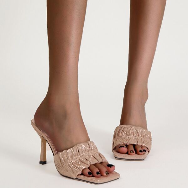 

Minimalist Ruched Design Sandal Mules, Champagne