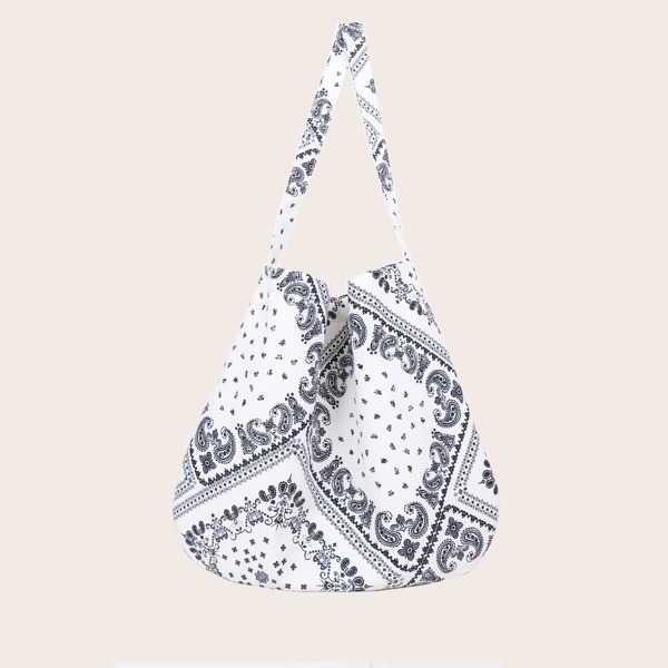 

Paisley Graphic Shoulder Bag, Black and white