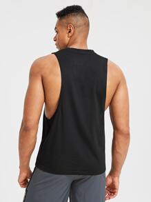Fitness Men Letter Graphic Drop Armhole Sports Tank Top - Black - View 2