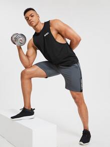 Fitness Men Letter Graphic Drop Armhole Sports Tank Top - Black - View 3