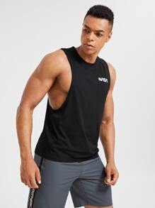 Fitness Men Letter Graphic Drop Armhole Sports Tank Top - Black - View 4
