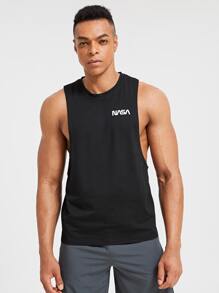 Fitness Men Letter Graphic Drop Armhole Sports Tank Top - Black - View 5