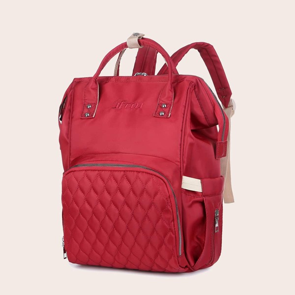 

Large Capacity Quilted Baby Diaper Backpack, Red
