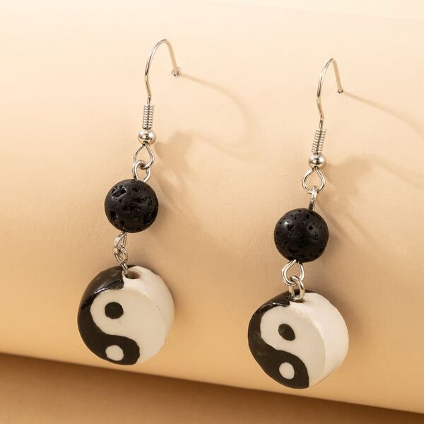 

Yin & Yang Drop Earrings, Black and white