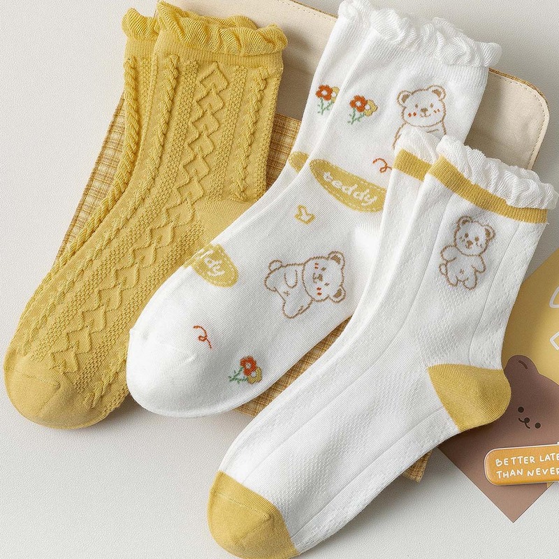 

3pairs Bear Graphic Crew Socks, Multicolor