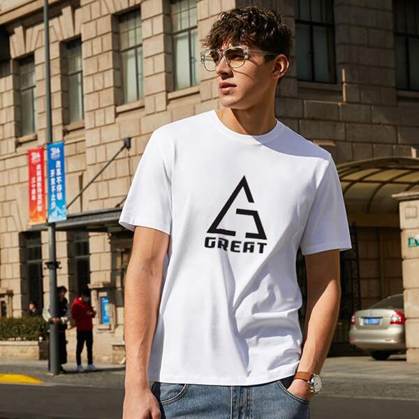 

Men Letter Graphic Print Tee, White