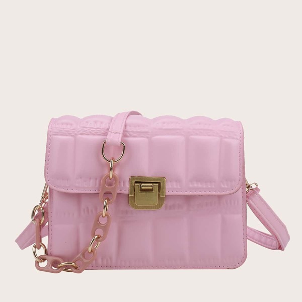 

Metal Lock Flap Shoulder Bag, Pink
