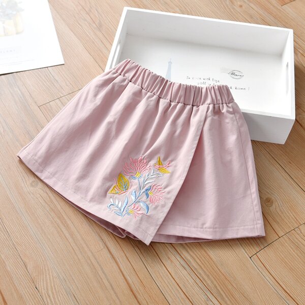 

Toddler Girls Floral Embroidery Skorts, Baby pink