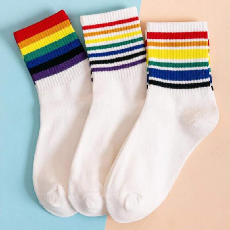 

Rainbow Striped Crew Socks, Multicolor