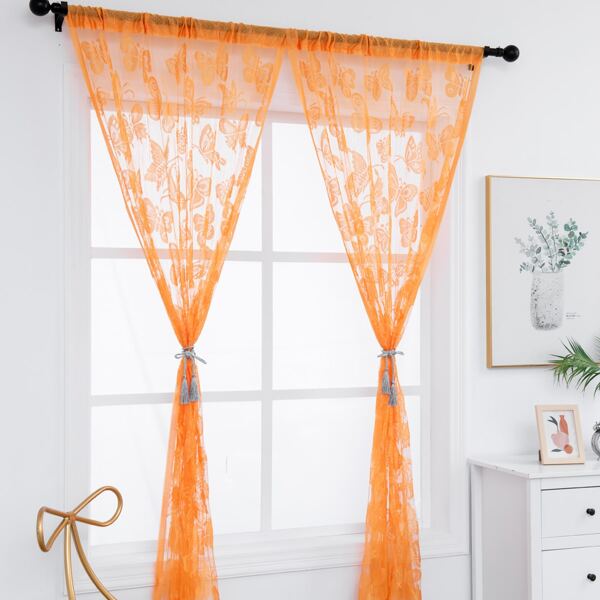 

Kids Butterfly Embroidery Single Panel Curtain, Orange