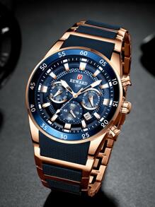 REWARD Men's Quartz Watch Business Fashion Style Timing Calendar Luminous Hands Multi-Functional Men Wristwatch High Quality Gift Classic Design Silicone Watch Band - Rose Gold - View 2