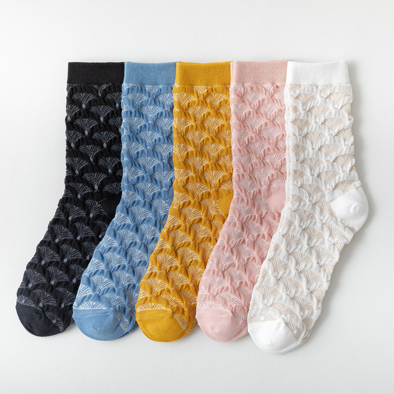 

5pairs Fan Pattern Crew Socks, Multicolor