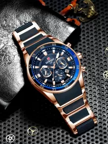 REWARD Men's Quartz Watch Business Fashion Style Timing Calendar Luminous Hands Multi-Functional Men Wristwatch High Quality Gift Classic Design Silicone Watch Band - Rose Gold - View 6