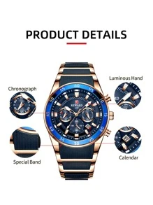 REWARD Men's Quartz Watch Business Fashion Style Timing Calendar Luminous Hands Multi-Functional Men Wristwatch High Quality Gift Classic Design Silicone Watch Band - Rose Gold - View 8