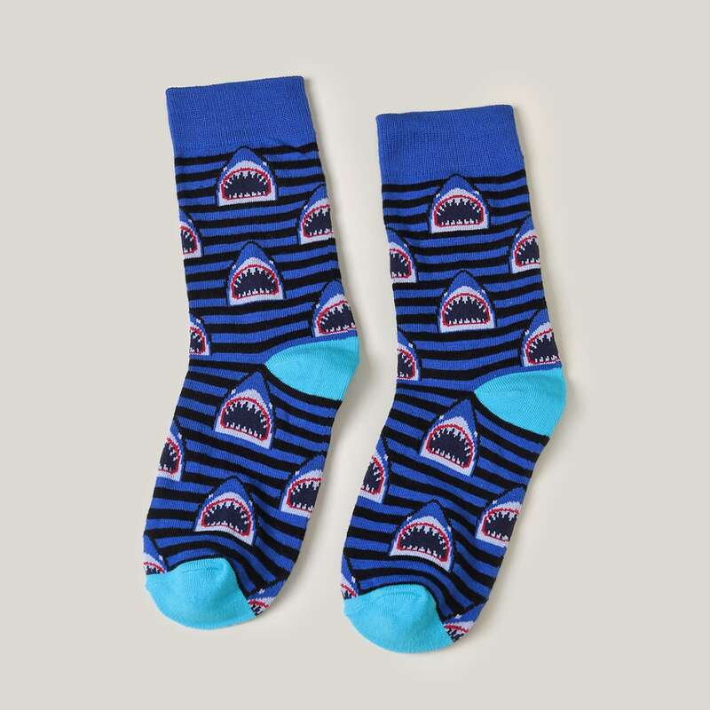 

1pair Shark Graphic Crew Socks, Blue