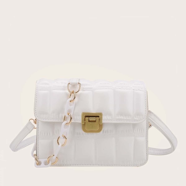 

Metal Lock Flap Shoulder Bag, White