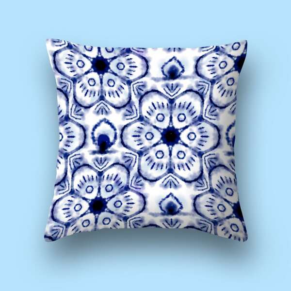 

Flower Print Cushion Cover Without Filler, Blue and white