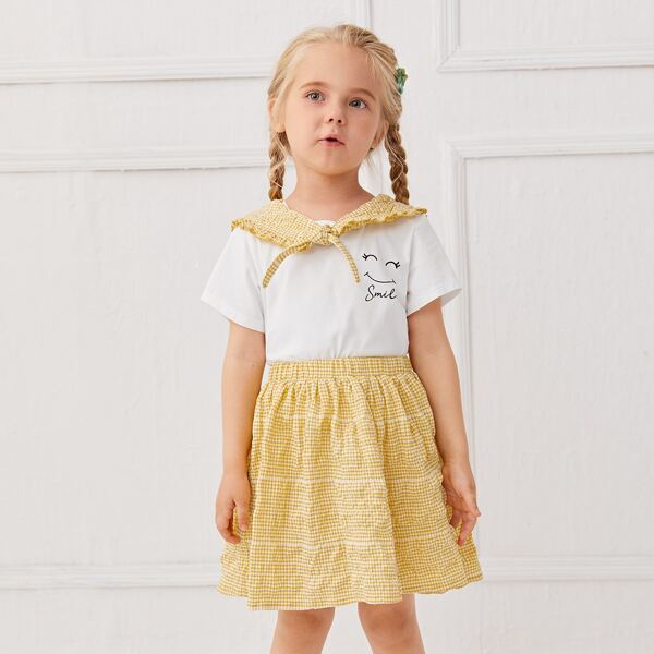 

Toddler Girls Sailor Collar Cartoon Graphic Top & Skirt Set, Multicolor