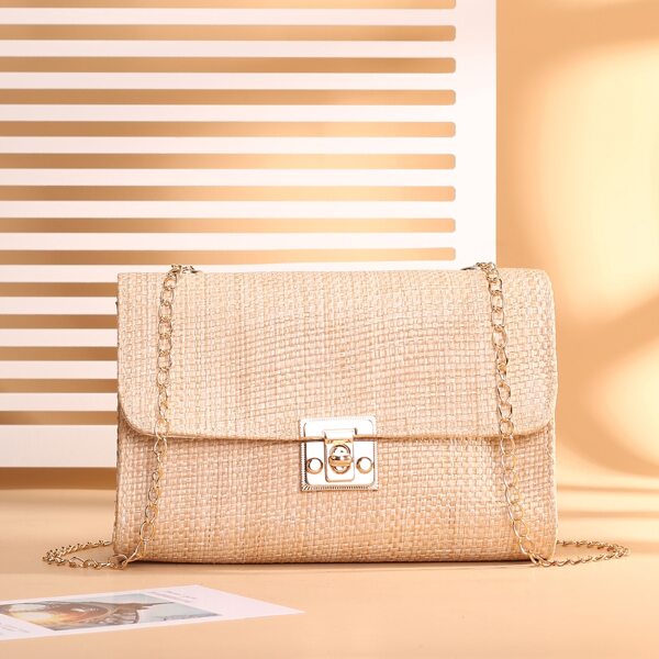 

Minimalist Flap Chain Straw Bag, Beige