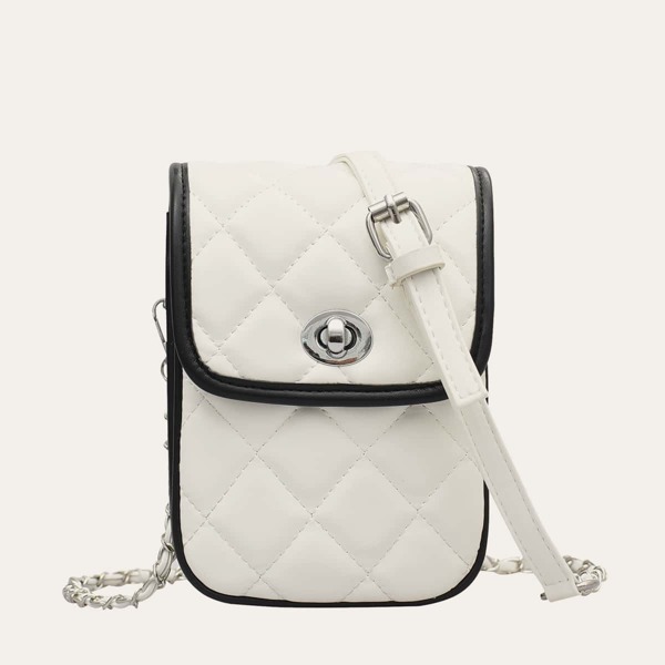 

Twist Lock Quilted Chain Crossbody Bag, White