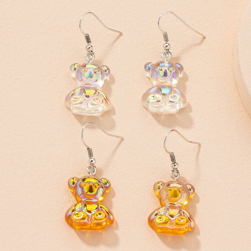 

2pairs Bear Drop Earrings, Multicolor