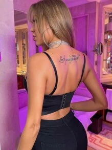 Apperloth A Solid Bustier Crop Corset Top - Black - View 2