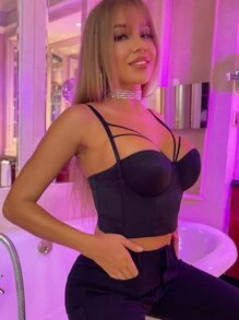 Apperloth A Solid Bustier Crop Corset Top - Black - View 3