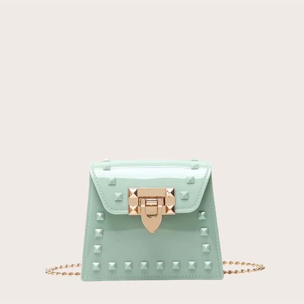 

Girls Studded Decor Flap Chain Bag, Green