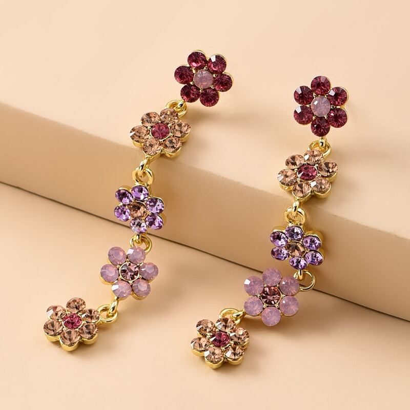 

Rhinestone Flower Drop Earrings, Multicolor