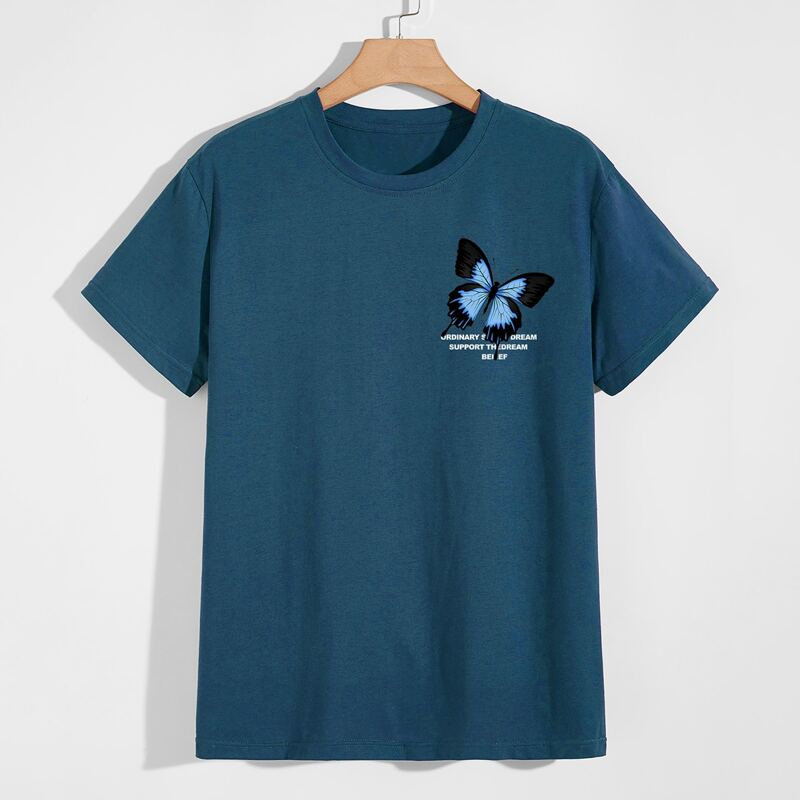 

Guys Letter Butterfly Graphic Tee, Navy blue