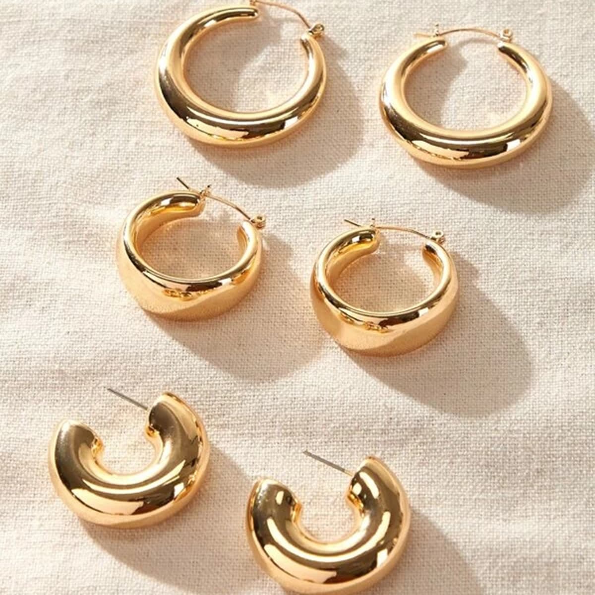 

3pairs Minimalist Hoop Earrings, Gold
