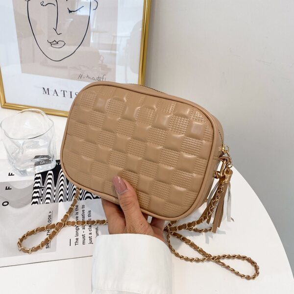 

Tassel Charm Chain Crossbody Bag, Khaki