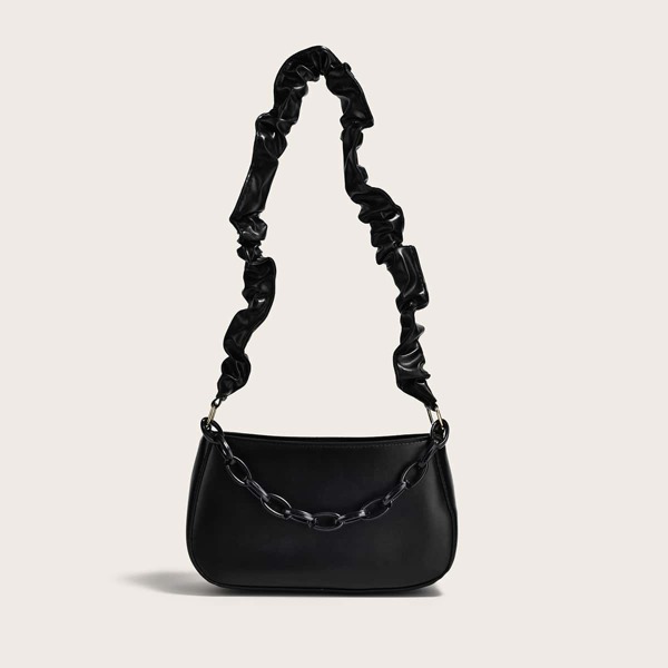 

Chain Decor Baguette Bag, Black