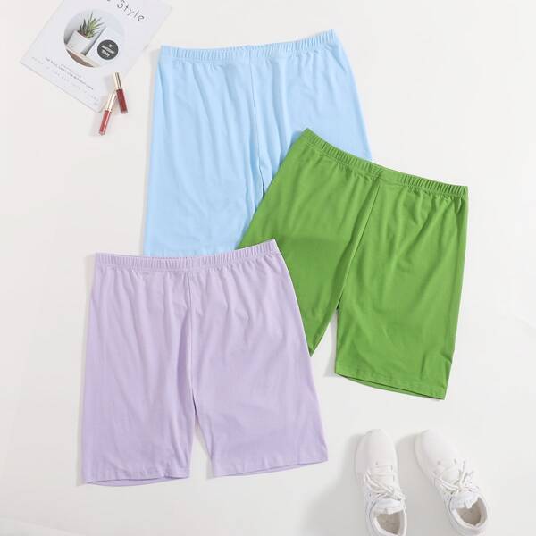 

Plus 3 Pack Solid Biker Shorts, Multicolor