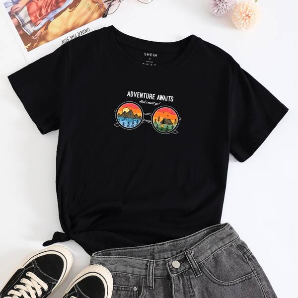 

Mountain And Slogan Graphic Tee, Black