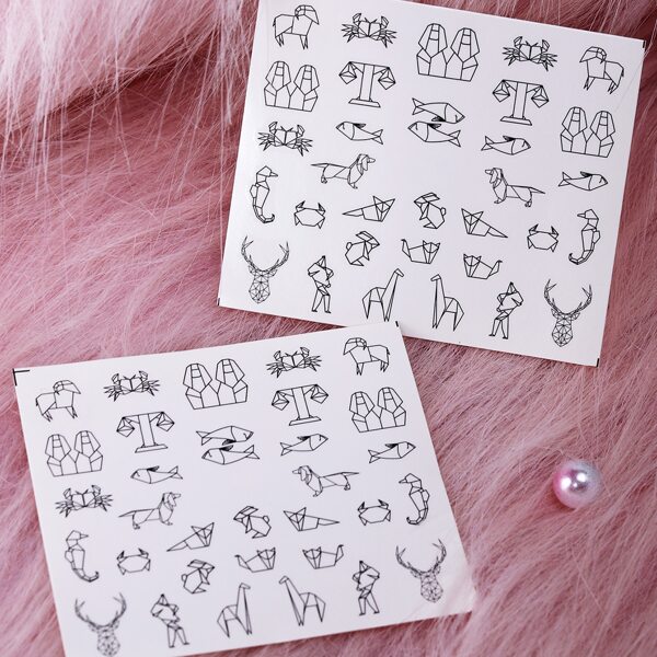 

2sheets Geometric Sheep Nail Art Sticker, Black