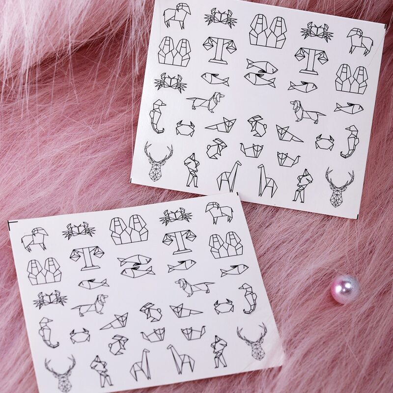 

2sheets Geometric Sheep Nail Art Sticker, Black