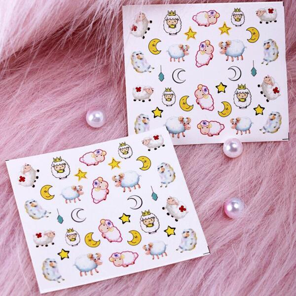 

2sheets Cartoon Sheep Nail Art Sticker, Multicolor