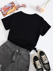 Camiseta con estampado de girasol y mariposa