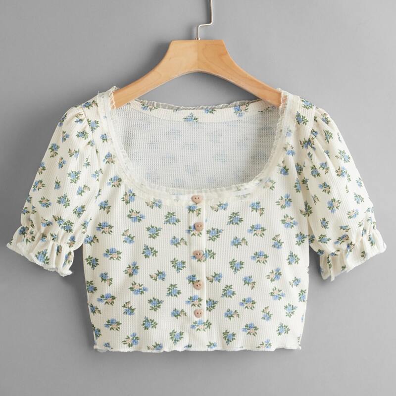 

Ditsy Floral Button Front Tee, Multicolor